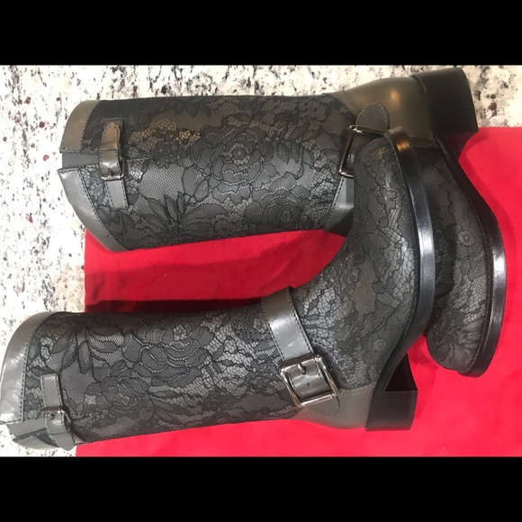 Valentino Lace Overlay charcoal boots - Picture 8 of 8